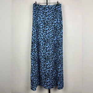 Banana Republic Blue‎ Leopard Print Double Slit Midi Skirt